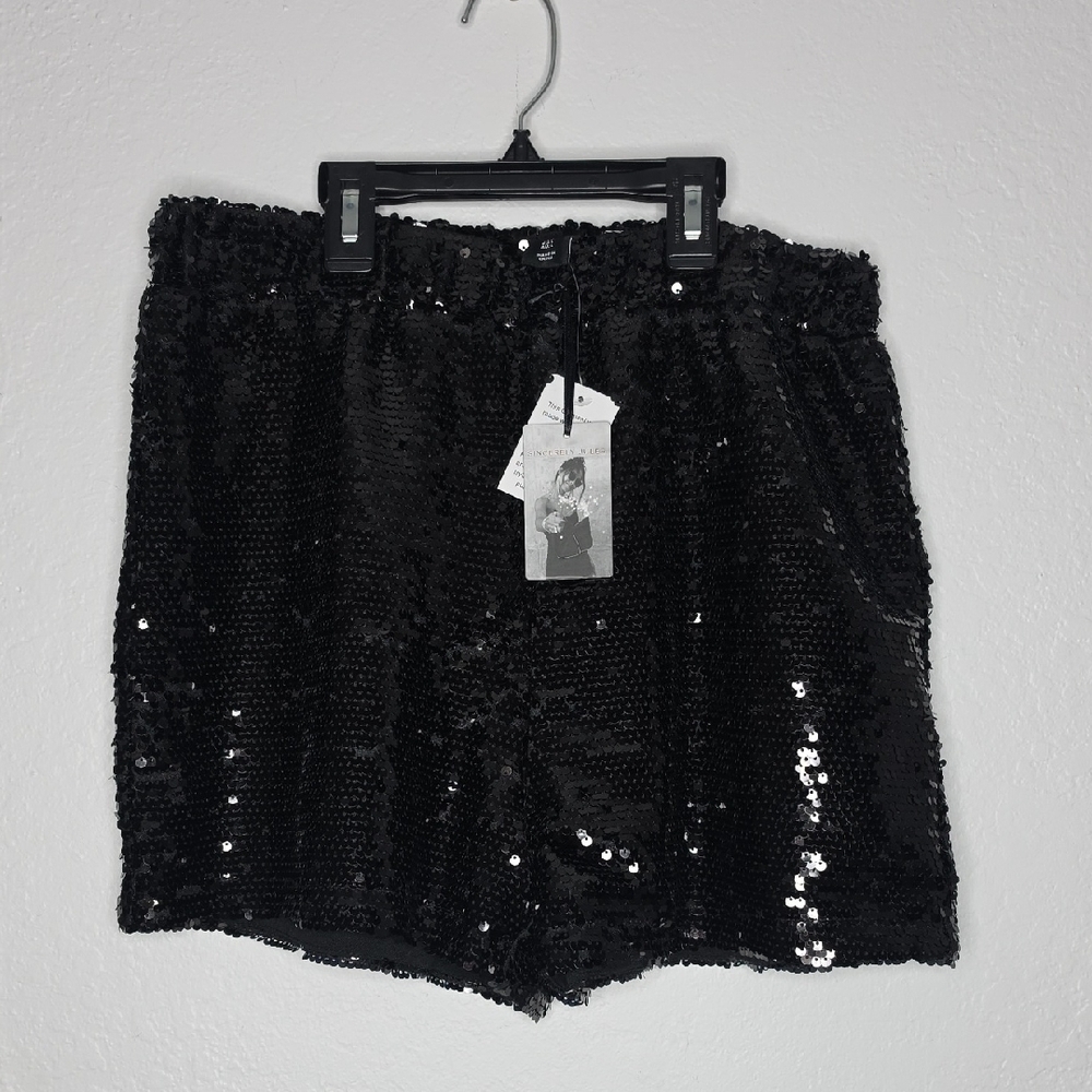 Sincerely Jules Black Sequin High Waist Women’s Shorts - Picture 1 of 5